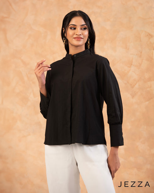 Refined Minimalism: Poly Cotton Mandarin Collar Top 67961